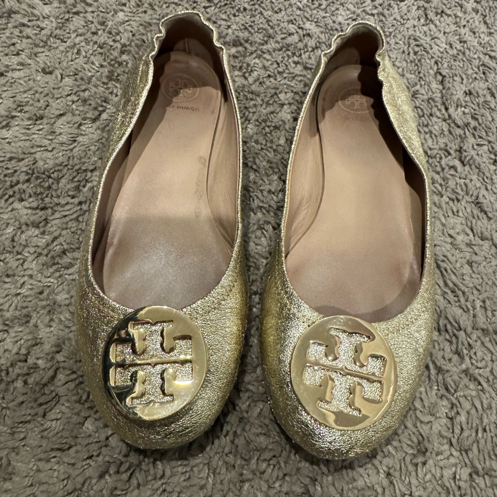 Tory Burch Metallic Gold Flats
